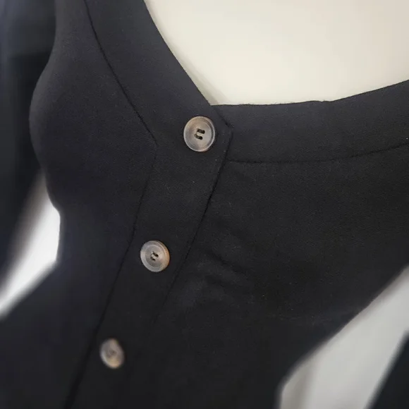 Forever 21 Black Long Sleeve Button Dress - Picture 3 of 5